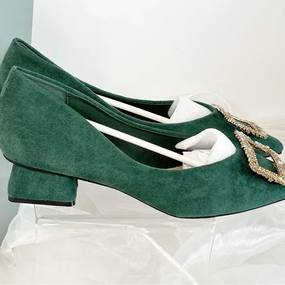 C.Paravano Women’s Alessia Embellished Suede Middle Heel Pumps! - Picture 10 of 12